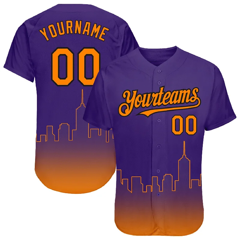 Baseball Jersey with Breathable Panels for Cooling-Custom Purple Bay Orange-Black 3D Phoenix City Edition Fade Fashion Authentic Baseball Jersey