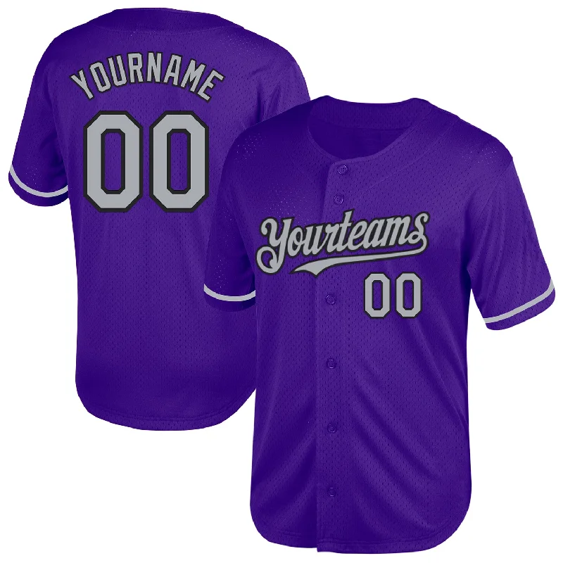 Baseball Jersey with Stretchable Fabric for Comfort-Custom Purple Gray-Black Mesh Authentic Throwback Baseball Jersey