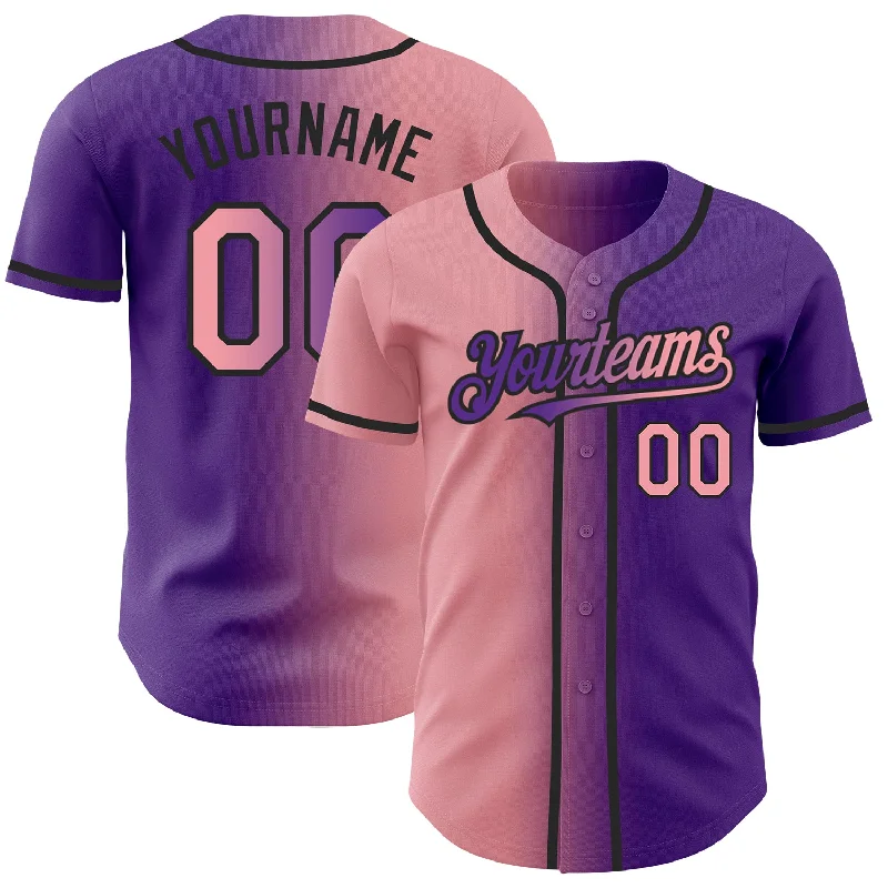 Baseball Jersey with Soft Fabric for Comfortable Play-Custom Purple Medium Pink-Black Authentic Gradient Fashion Baseball Jersey