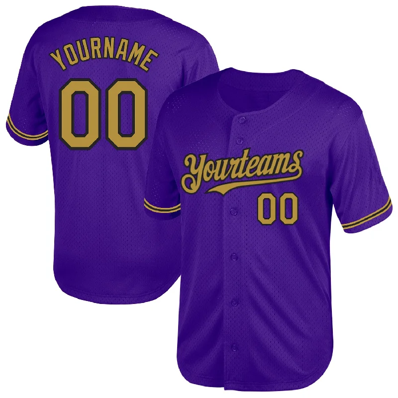 Baseball Jersey for Stylish, Functional Design-Custom Purple Old Gold-Black Mesh Authentic Throwback Baseball Jersey