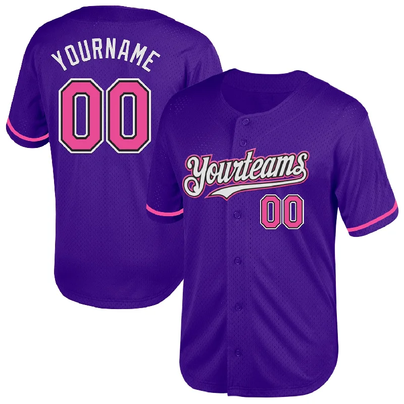 Baseball Jersey for All-Weather Game-Day Comfort-Custom Purple Pink-Black Mesh Authentic Throwback Baseball Jersey