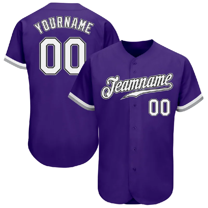 Baseball Jersey for Easy Flexibility and Motion-Custom Purple White Black-Gray Authentic Baseball Jersey