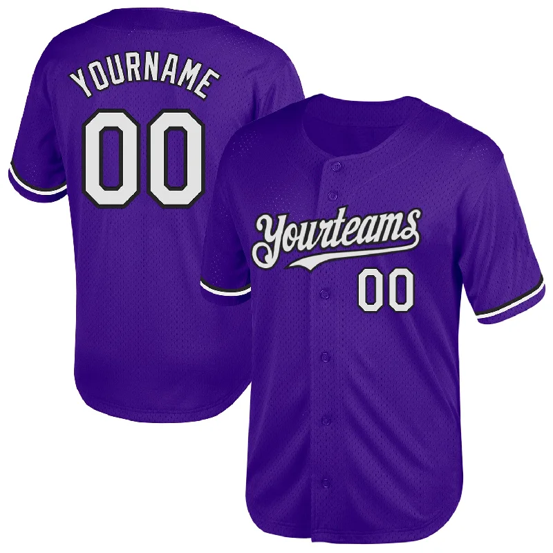 Baseball Jersey for Better Fit and Movement on the Field-Custom Purple White-Black Mesh Authentic Throwback Baseball Jersey