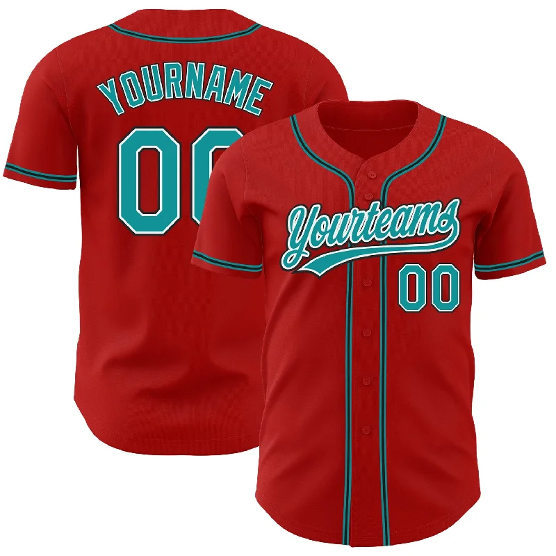 Baseball Jersey for Fast, Efficient Performance-Custom Red Teal-Black Authentic Baseball Jersey