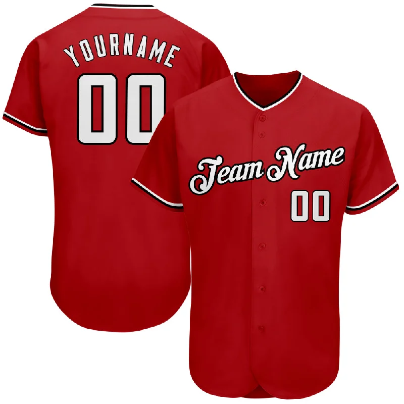 Baseball Jersey for Comfortable Swinging and Batting-Custom Red White-Black Authentic Baseball Jersey