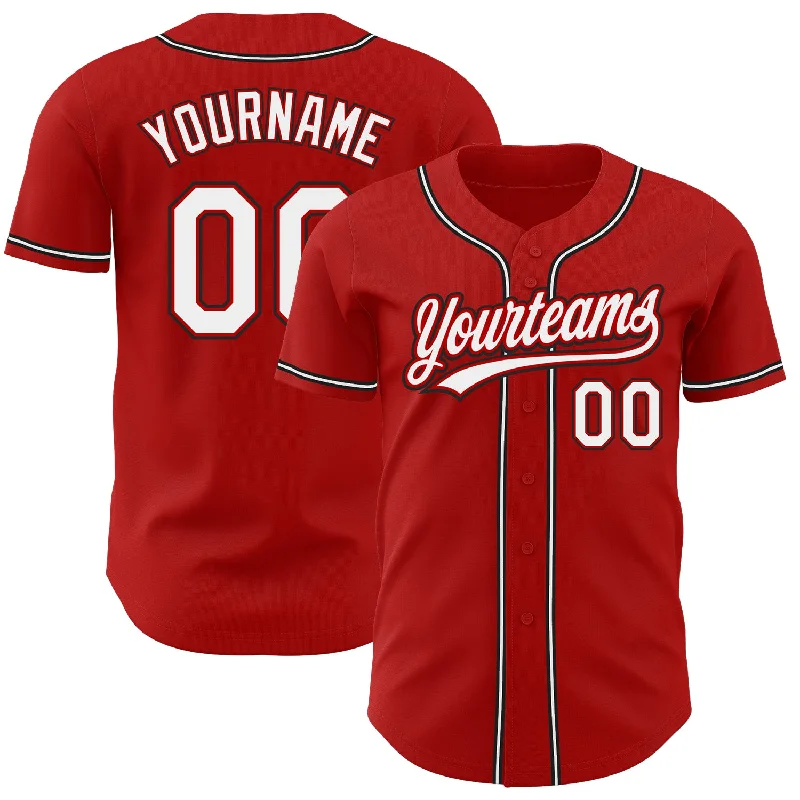 Baseball Jersey with Breathable Mesh for Ventilation-Custom Red White-Black Authentic Baseball Jersey