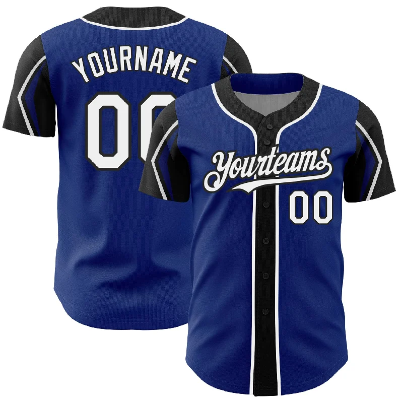 Baseball Jersey for Superior Comfort and Performance-Custom Royal White-Black 3 Colors Arm Shapes Authentic Baseball Jersey