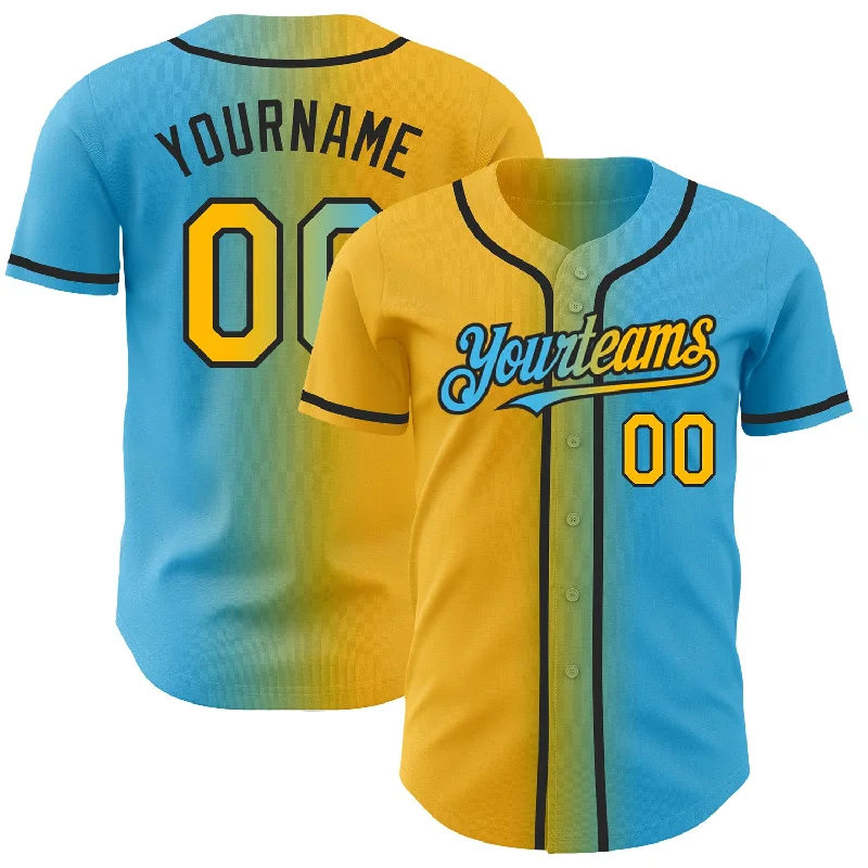 Baseball Jersey for Maximum Performance and Breathability-Custom Sky Blue Gold-Black Authentic Gradient Fashion Baseball Jersey