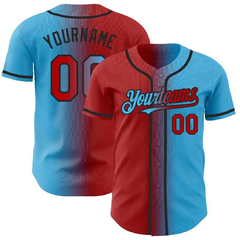 Baseball Jersey for Training and Play Comfort-Custom Sky Blue Red-Black Authentic Gradient Fashion Baseball Jersey