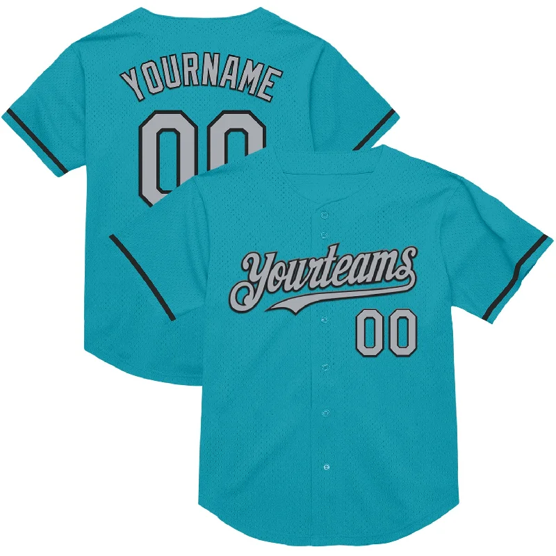 Baseball Jersey for Comfortable Fit During Batting-Custom Teal Gray-Black Mesh Authentic Throwback Baseball Jersey