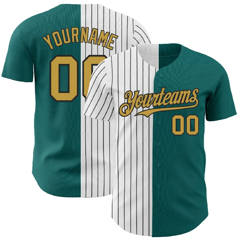 Baseball Jersey for Easy Movement-Custom Teal Old Gold-Black Pinstripe Authentic Split Fashion Baseball Jersey