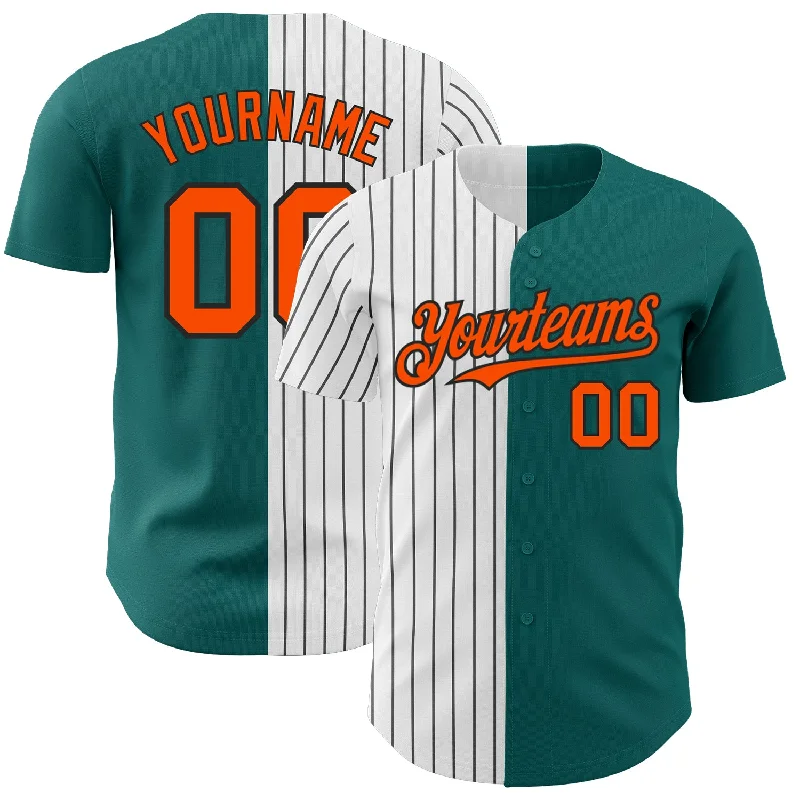 Baseball Jersey for All-Weather Play-Custom Teal Orange-Black Pinstripe Authentic Split Fashion Baseball Jersey