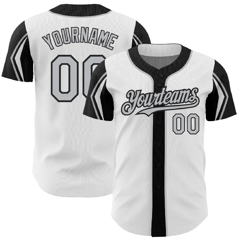 Baseball Jersey for Professional Use and Casual Wear-Custom White Gray-Black 3 Colors Arm Shapes Authentic Baseball Jersey