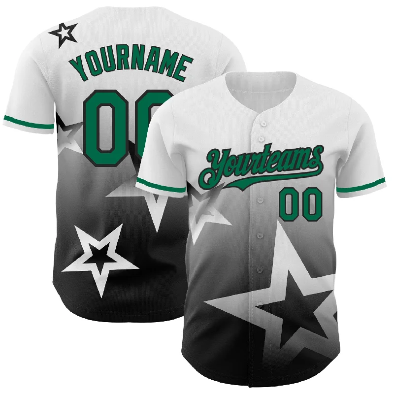 Baseball Jersey with Adjustable Fit for All Sizes-Custom White Kelly Green-Black 3D Pattern Design Gradient Style Twinkle Star Authentic Baseball Jersey