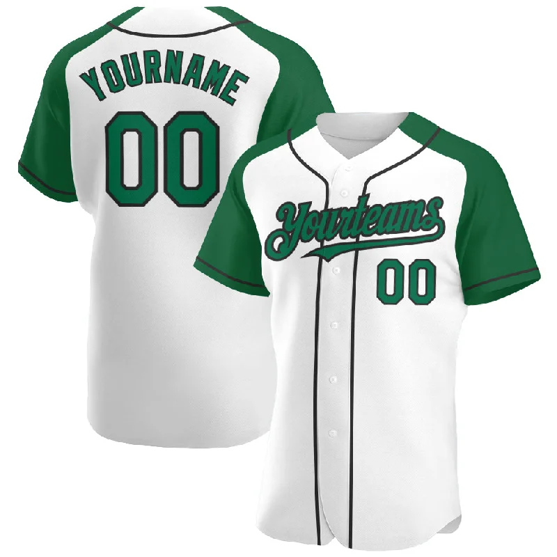 Baseball Jersey for Training and Matches-Custom White Kelly Green-Black Authentic Raglan Sleeves Baseball Jersey