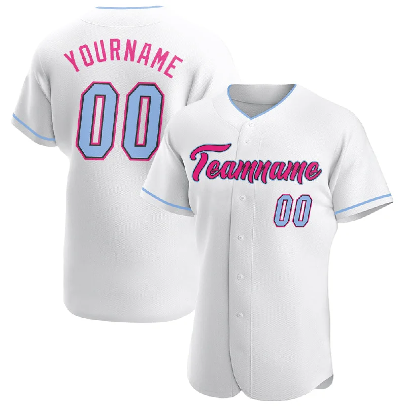 Baseball Jersey for Quick-Drying and Comfortable Play-Custom White Light Blue Black-Hot Pink Authentic Baseball Jersey