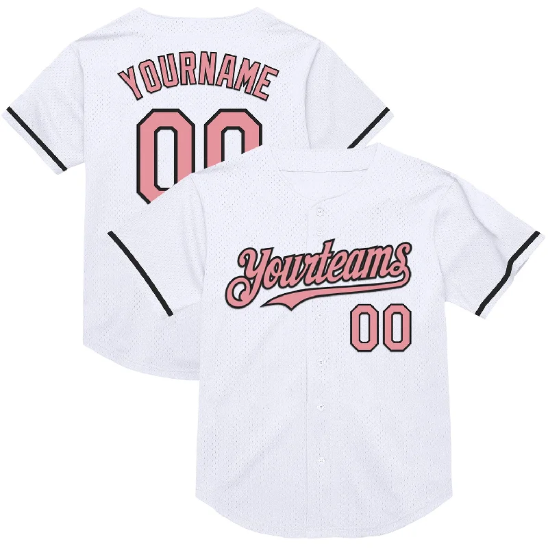 Baseball Jersey for Enhanced Fit and Performance-Custom White Medium Pink-Black Mesh Authentic Throwback Baseball Jersey