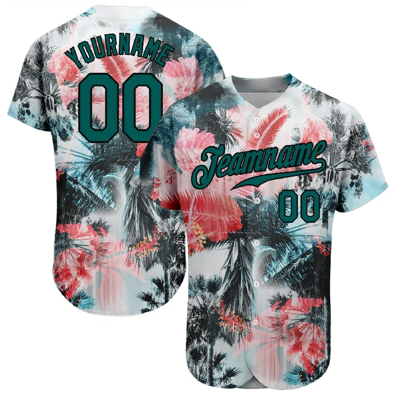 Baseball Jersey for Pro-Level Performance and Style-Custom White Midnight Green-Black 3D Pattern Design Hawaii Palm Trees Authentic Baseball Jersey