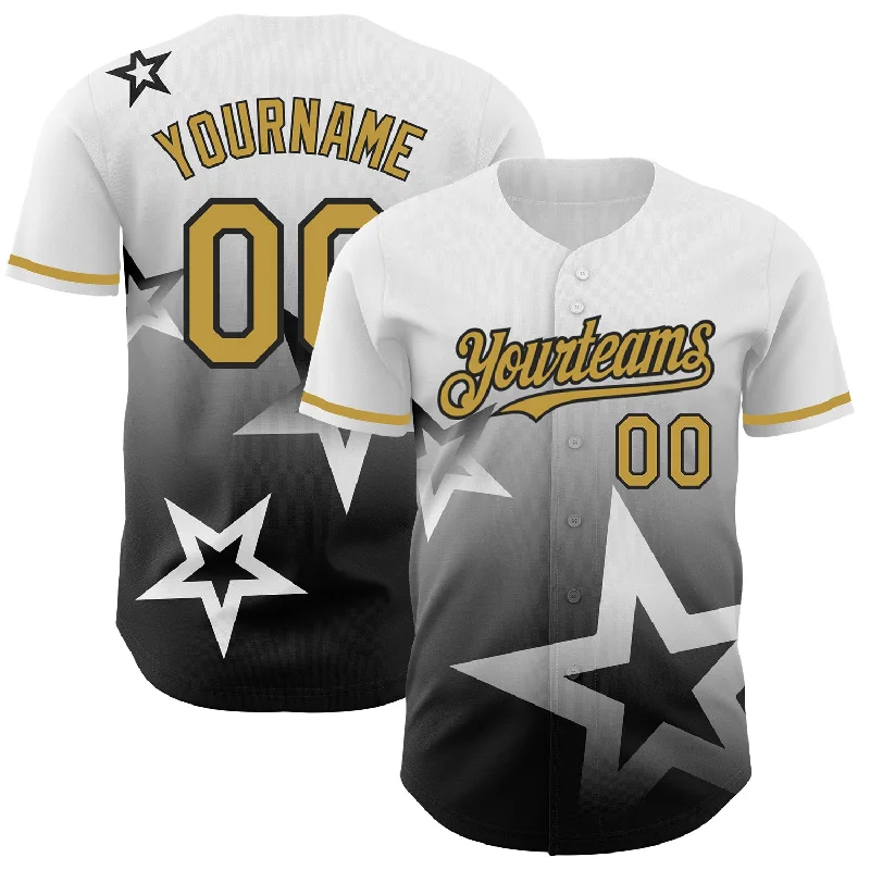 Baseball Jersey for Comfort and Performance in High Temperatures-Custom White Old Gold-Black 3D Pattern Design Gradient Style Twinkle Star Authentic Baseball Jersey