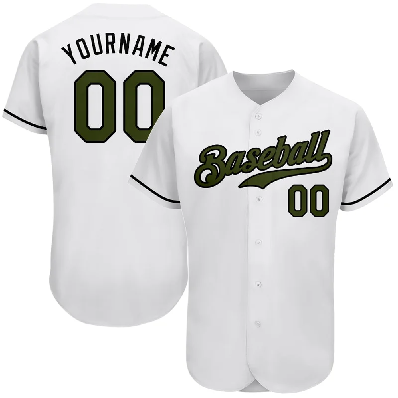 Baseball Jersey for Dynamic Play-Custom White Olive-Black Authentic Memorial Day Baseball Jersey