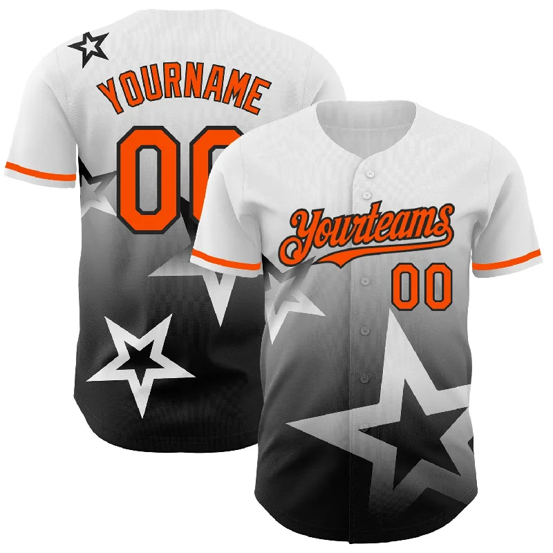 Baseball Jersey for Comfort in Every Game-Custom White Orange-Black 3D Pattern Design Gradient Style Twinkle Star Authentic Baseball Jersey