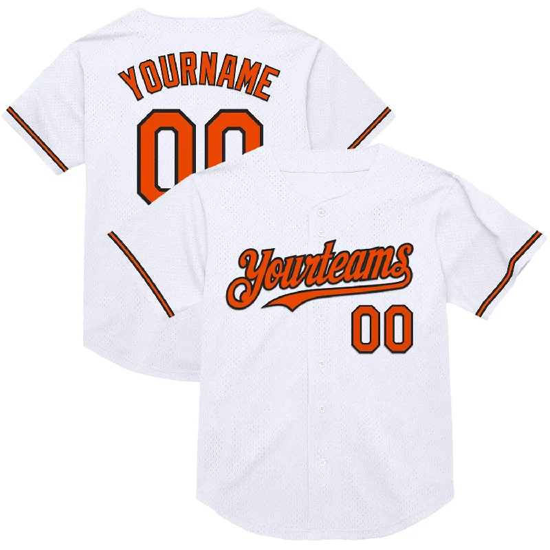 Baseball Jersey with High-Quality Materials for Durability-Custom White Orange-Black Mesh Authentic Throwback Baseball Jersey