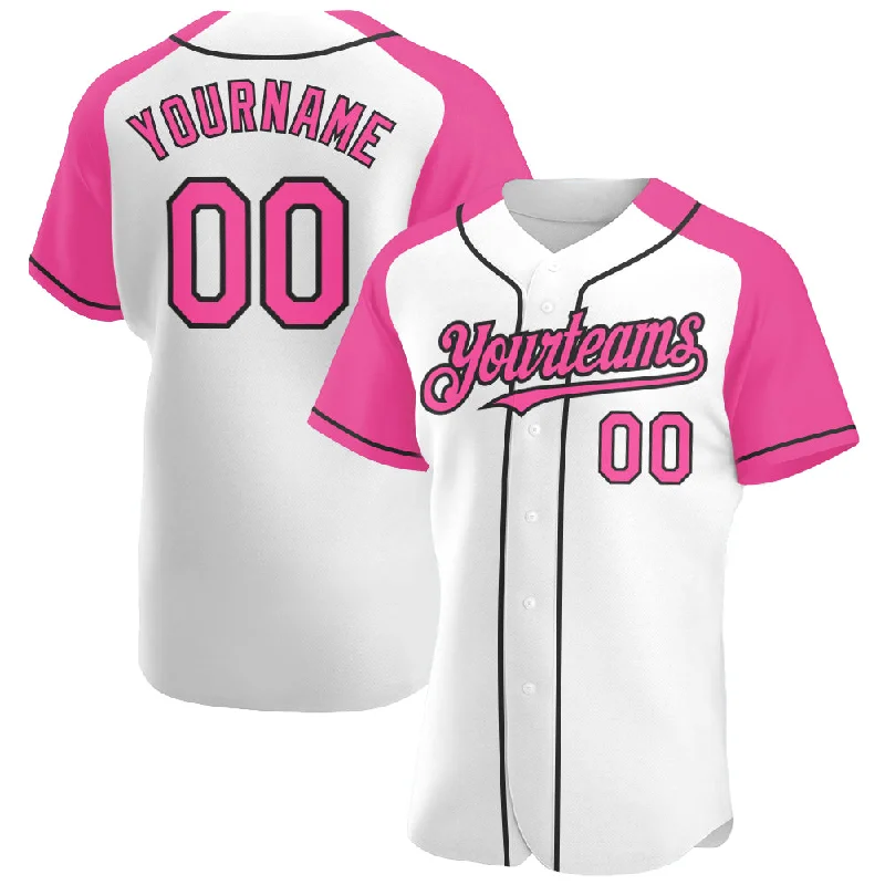 Baseball Jersey for Easy Movement-Custom White Pink-Black Authentic Raglan Sleeves Baseball Jersey