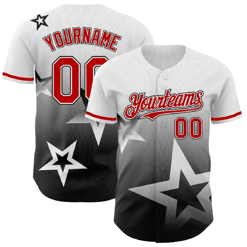 Baseball Jersey for Dynamic Movements on the Field-Custom White Red-Black 3D Pattern Design Gradient Style Twinkle Star Authentic Baseball Jersey