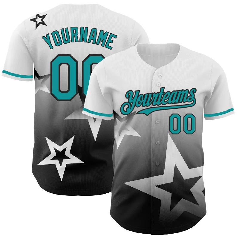 Baseball Jersey for Reliable Comfort and Durability-Custom White Teal-Black 3D Pattern Design Gradient Style Twinkle Star Authentic Baseball Jersey