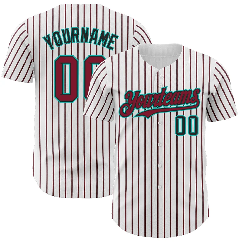 Baseball Jersey for Fast Play and Quick Movement-Custom White (Black Crimson Pinstripe) Crimson Black-Aqua Authentic Baseball Jersey