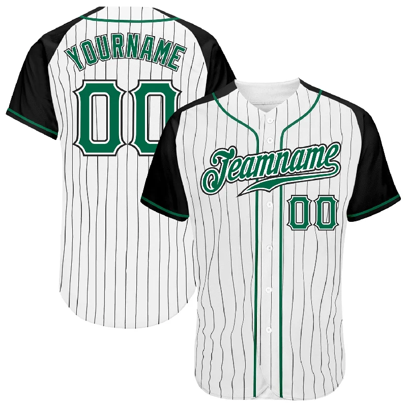 Baseball Jersey for Performance and Style-Custom White Black Pinstripe Kelly Green-Black Authentic Raglan Sleeves Baseball Jersey