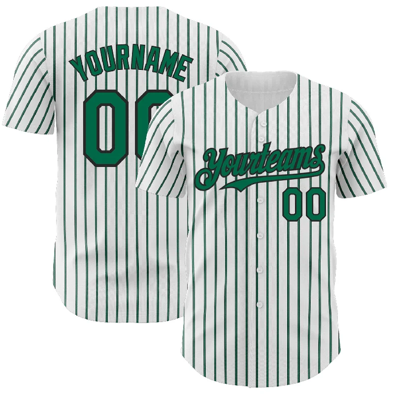 Baseball Jersey for Professional-Quality Fabric and Design-Custom White (Black Kelly Green Pinstripe) Kelly Green-Black Authentic Baseball Jersey