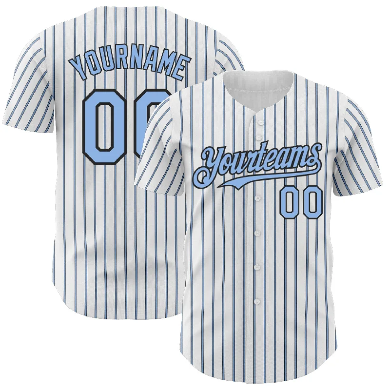 Baseball Jersey for Easy Flexibility and Motion-Custom White (Black Light Blue Pinstripe) Light Blue-Black Authentic Baseball Jersey