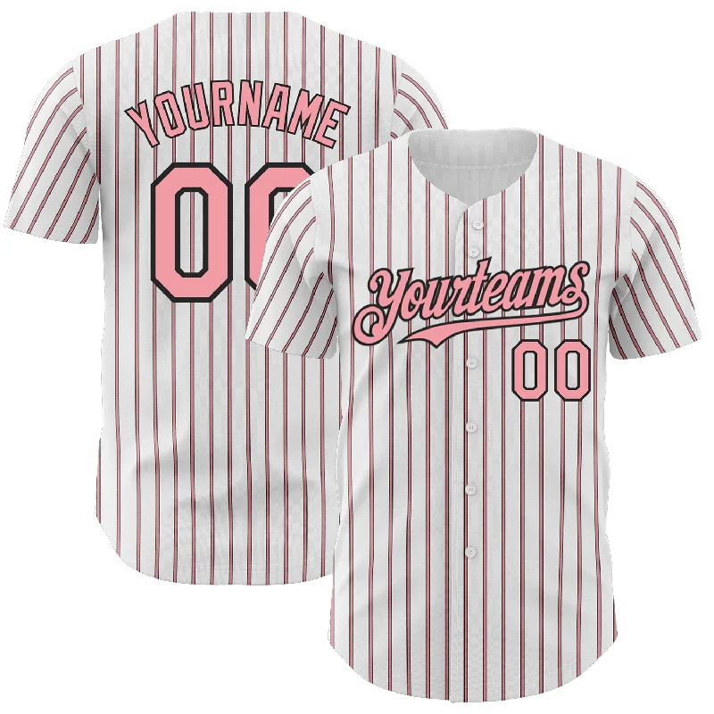 Baseball Jersey with Soft Fabric for Comfortable Play-Custom White (Black Medium Pink Pinstripe) Silver-Black Authentic Baseball Jersey