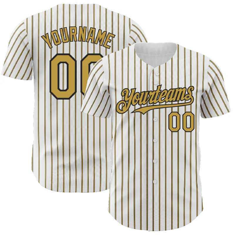 Baseball Jersey for Comfortable Play During Training-Custom White (Black Old Gold Pinstripe) Old Gold-Black Authentic Baseball Jersey