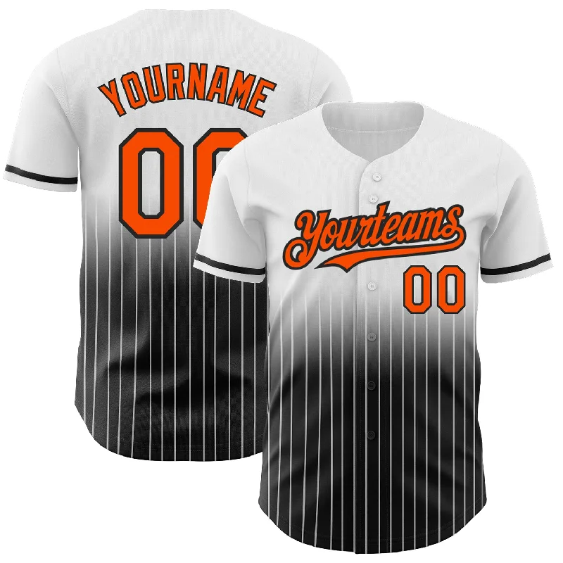 Baseball Jersey with Elastic Fit for Easy Movement-Custom White Pinstripe Orange-Black Authentic Fade Fashion Baseball Jersey