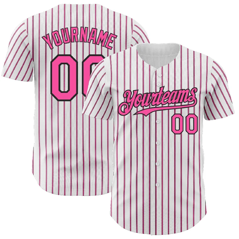 Baseball Jersey for Better Fit and Freedom of Movement-Custom White (Black Pink Pinstripe) Pink-Black Authentic Baseball Jersey