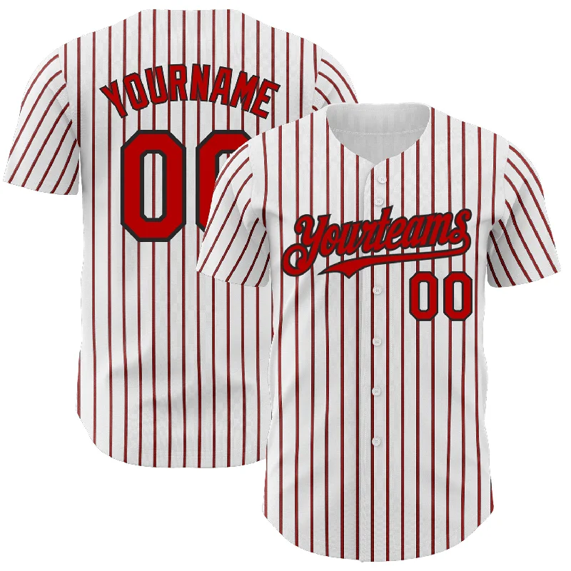 Baseball Jersey for Comfort and Performance in High Temperatures-Custom White (Black Red Pinstripe) Red-Black Authentic Baseball Jersey