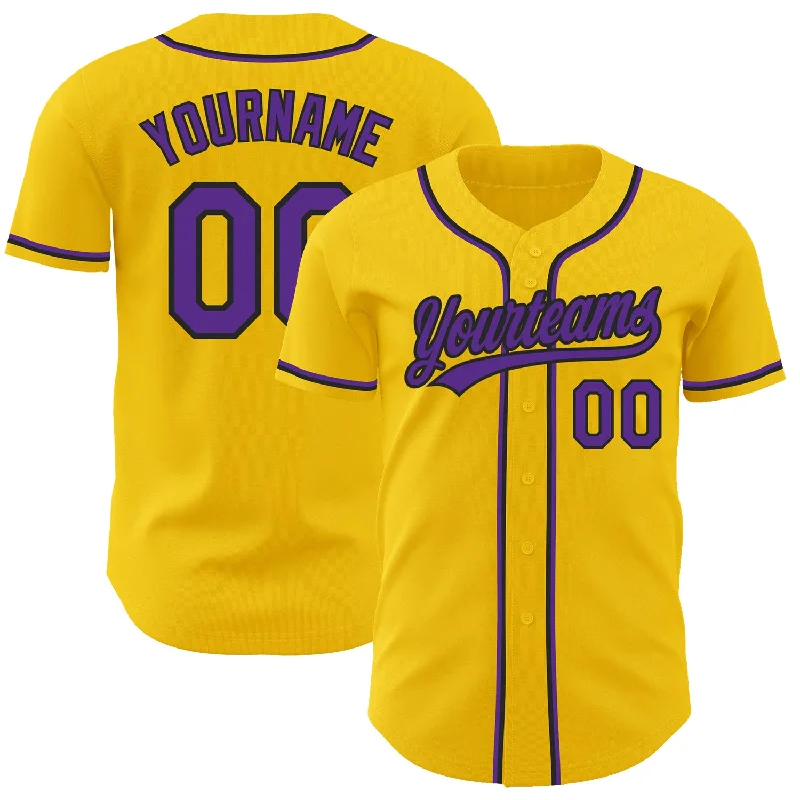 Baseball Jersey for All-Weather Comfort-Custom Yellow Purple-Black Authentic Baseball Jersey