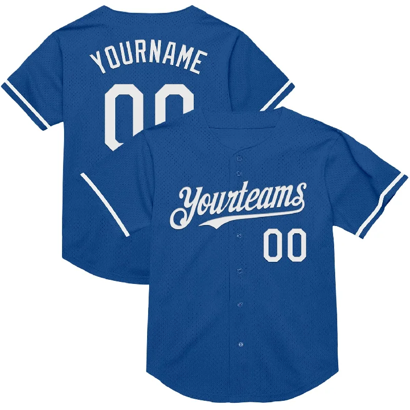 Baseball Jersey for Soft Feel and Flexible Play-Custom Blue White Mesh Authentic Throwback Baseball Jersey