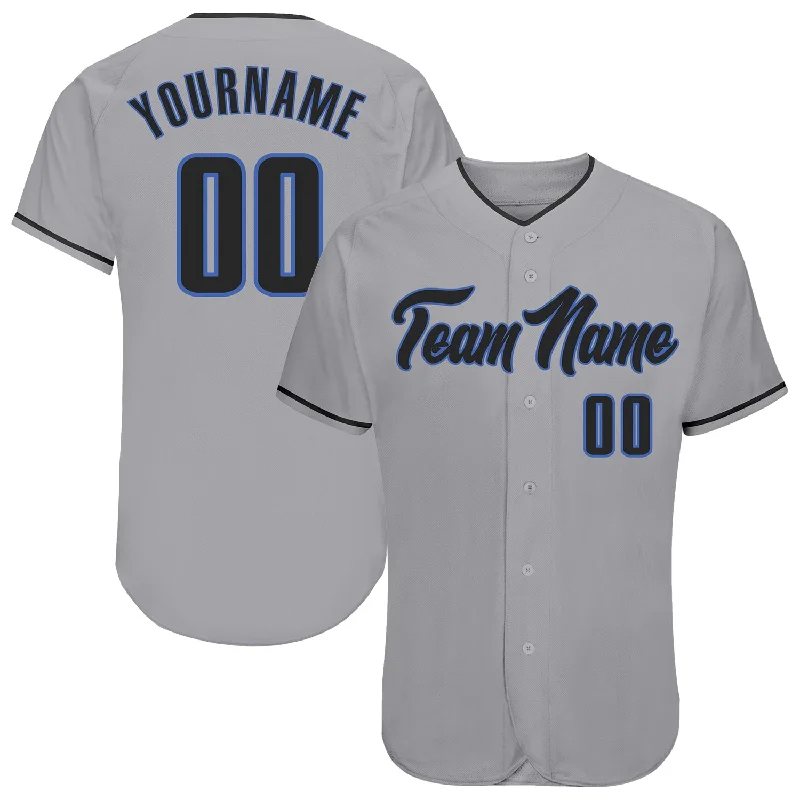 Baseball Jersey for Custom Names and Numbers-Custom Gray Black-Blue Authentic Baseball Jersey