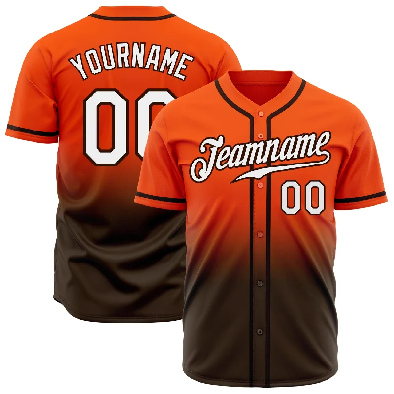 Baseball Jersey for Professional Players-Custom Orange White-Brown Authentic Fade Fashion Baseball Jersey