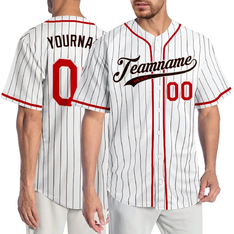 Baseball Jersey for Maximum Breathability-Custom White Brown Pinstripe Red-Brown Authentic Baseball Jersey