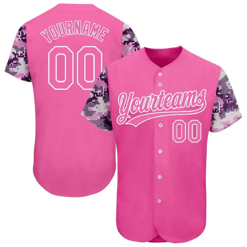 Baseball Jersey with Anti-Wrinkle Fabric for Easy Care-Custom Pink Pink-Camo 3D Pattern Design Authentic Baseball Jersey