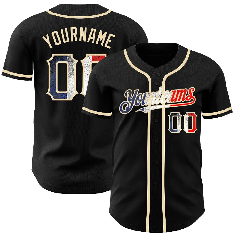 High-Quality Baseball Jersey for Performance-Custom Black Vintage French Flag-City Cream Authentic Baseball Jersey