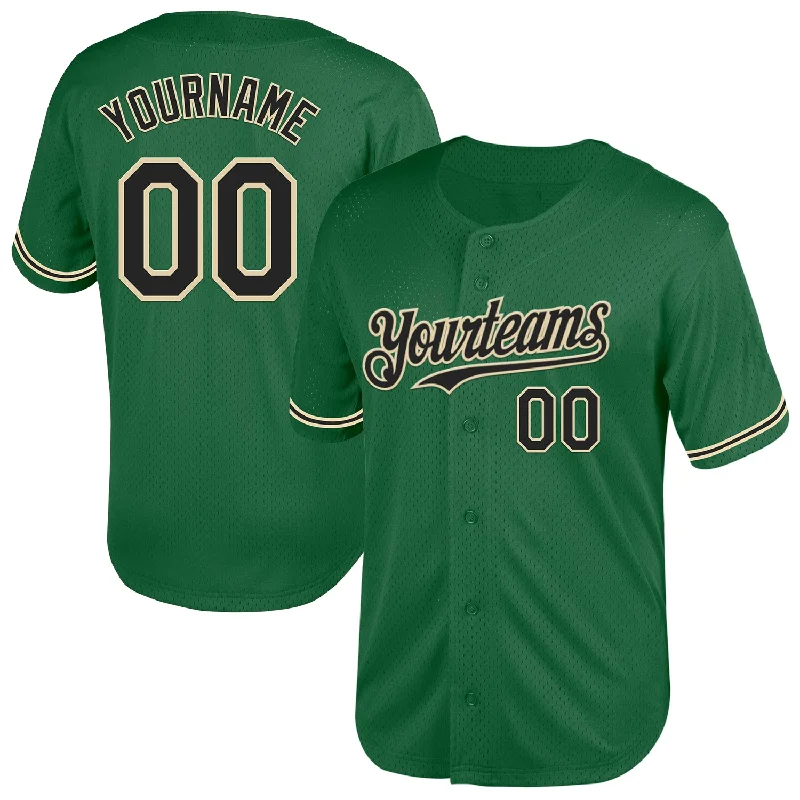 Baseball Jersey for Lightweight and Breathable Play-Custom Kelly Green Black-City Cream Mesh Authentic Throwback Baseball Jersey