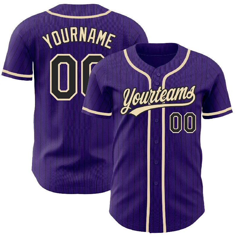 High-Quality Baseball Jersey for Performance-Custom Purple Black Pinstripe City Cream Authentic Baseball Jersey