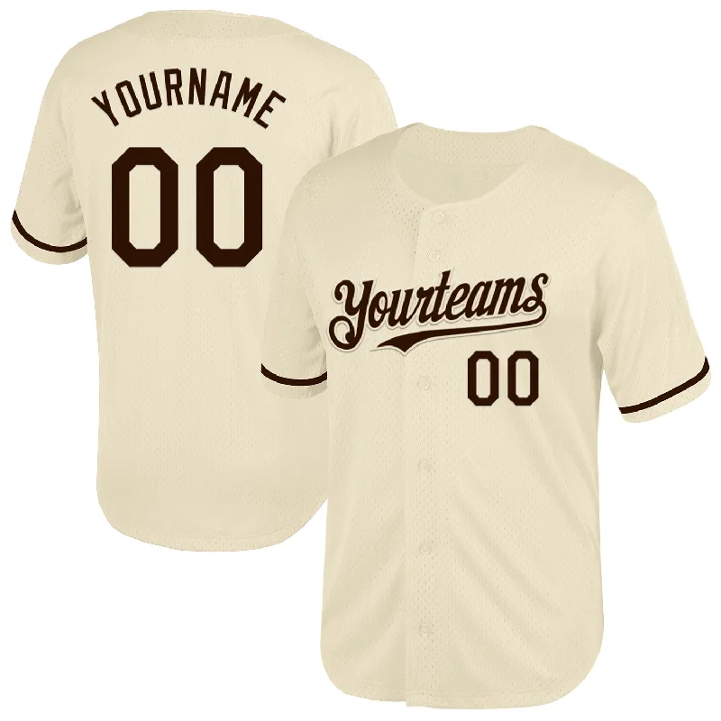 Baseball Jersey for Excellent Freedom of Movement-Custom Cream Brown Mesh Authentic Throwback Baseball Jersey