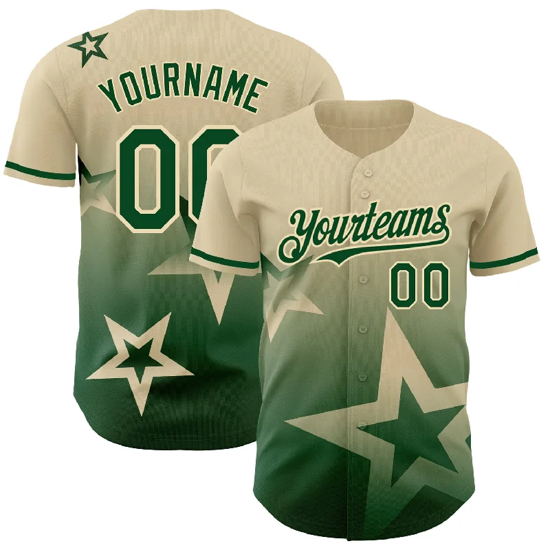 Baseball Jersey for Pro-Level Performance-Custom Cream Green 3D Pattern Design Gradient Style Twinkle Star Authentic Baseball Jersey