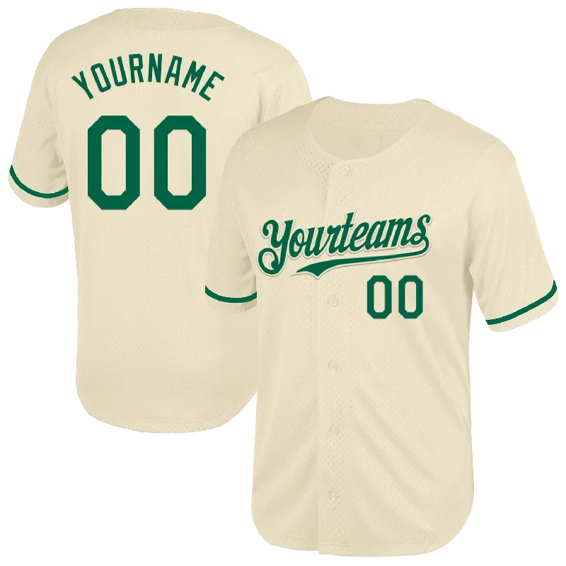 Baseball Jersey for Improved Movement and Performance-Custom Cream Kelly Green Mesh Authentic Throwback Baseball Jersey